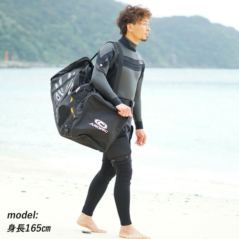 メッシュバッグトートバッグダッフルバッグ大容量70L以上ダイビングバッグギアバッグシュノーケリングマリンスポーツウェットスーツ重器材軽器材マスクフィンも収納できるサイドポケット付きAROPECアロペック